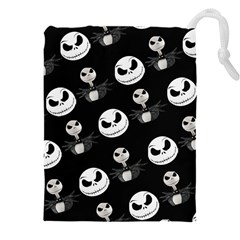 Jack Print, White, Before, Plain, Black, Simple, Christmas Drawstring Pouch (5xl) by nateshop