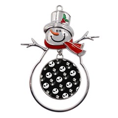 Jack Print, White, Before, Plain, Black, Simple, Christmas Metal Snowman Ornament by nateshop