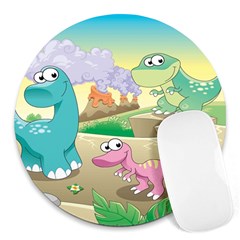 Kids Mural Cartoon Dinosaur Round Mousepad by nateshop