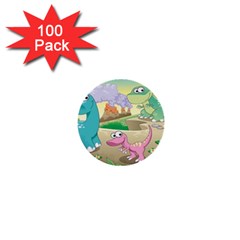 Kids Mural Cartoon Dinosaur 1  Mini Buttons (100 Pack)  by nateshop