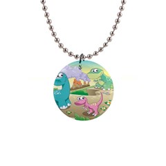 Kids Mural Cartoon Dinosaur 1  Button Necklace by nateshop