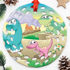 Kids Mural Cartoon Dinosaur Round Filigree Ornament (two Sides) by nateshop