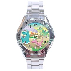 Kids Mural Cartoon Dinosaur Stainless Steel Analogue Watch by nateshop