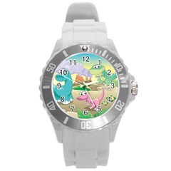 Kids Mural Cartoon Dinosaur Round Plastic Sport Watch (l) by nateshop