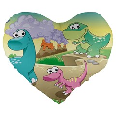 Kids Mural Cartoon Dinosaur Large 19  Premium Heart Shape Cushions by nateshop