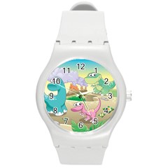 Kids Mural Cartoon Dinosaur Round Plastic Sport Watch (m) by nateshop