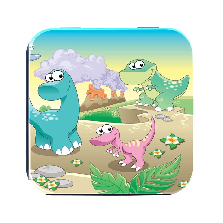 Kids Mural Cartoon Dinosaur Square Metal Box (Black)