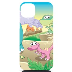 Kids Mural Cartoon Dinosaur Iphone 14 Plus Black Uv Print Case by nateshop