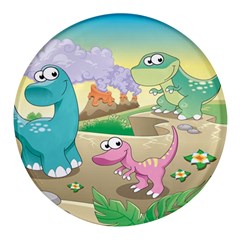 Kids Mural Cartoon Dinosaur Round Glass Fridge Magnet (4 Pack) by nateshop