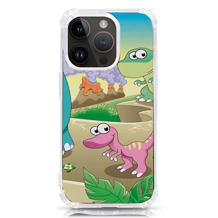 Kids Mural Cartoon Dinosaur iPhone 14 Pro TPU UV Print Case