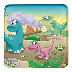 Kids Mural Cartoon Dinosaur Square Glass Fridge Magnet (4 Pack) by nateshop