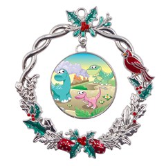 Kids Mural Cartoon Dinosaur Metal X mas Wreath Holly Leaf Ornament