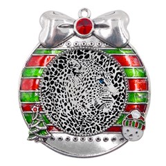 Leopard In Art, Animal, Graphic, Illusion Metal X mas Ribbon With Red Crystal Round Ornament by nateshop