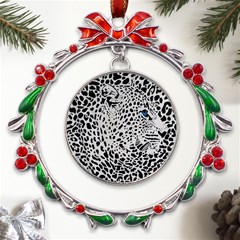 Leopard In Art, Animal, Graphic, Illusion Metal X mas Wreath Ribbon Ornament by nateshop