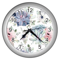 Nature, Floral, Flower, Print, Vintage Wall Clock (silver) by nateshop