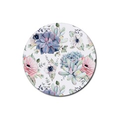 Nature, Floral, Flower, Print, Vintage Rubber Coaster (round) by nateshop