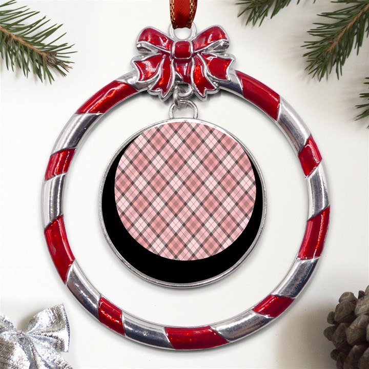 Pink Burberry, Abstract Metal Red Ribbon Round Ornament