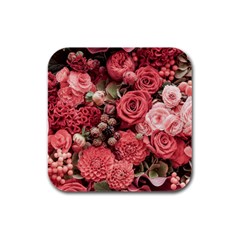 Pink Roses, Flowers, Love, Nature Rubber Square Coaster (4 Pack) by nateshop