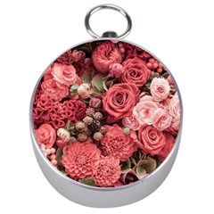 Pink Roses, Flowers, Love, Nature Silver Compasses by nateshop