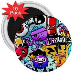 Cartoon Graffiti, Art, Black, Colorful 3  Magnets (10 Pack)  by nateshop