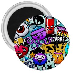 Cartoon Graffiti, Art, Black, Colorful 3  Magnets by nateshop