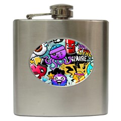 Cartoon Graffiti, Art, Black, Colorful Hip Flask (6 Oz) by nateshop