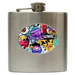 Cartoon Graffiti, Art, Black, Colorful Hip Flask (6 oz) Front