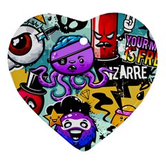 Cartoon Graffiti, Art, Black, Colorful Ornament (heart) by nateshop