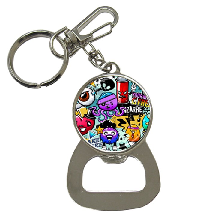 Cartoon Graffiti, Art, Black, Colorful Bottle Opener Key Chain