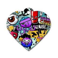 Cartoon Graffiti, Art, Black, Colorful Dog Tag Heart (two Sides) by nateshop