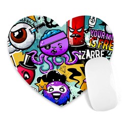 Cartoon Graffiti, Art, Black, Colorful Heart Mousepad by nateshop