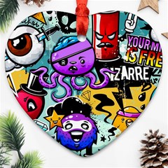 Cartoon Graffiti, Art, Black, Colorful Heart Ornament (two Sides) by nateshop