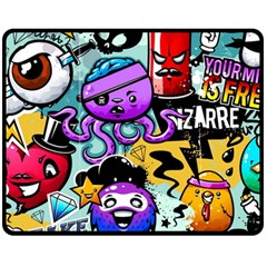 Cartoon Graffiti, Art, Black, Colorful Fleece Blanket (medium) by nateshop