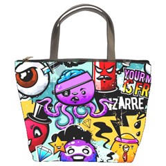 Cartoon Graffiti, Art, Black, Colorful Bucket Bag by nateshop