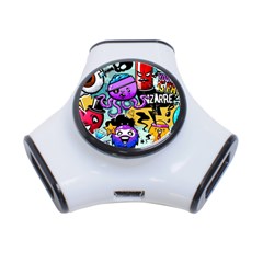 Cartoon Graffiti, Art, Black, Colorful 3-port Usb Hub by nateshop