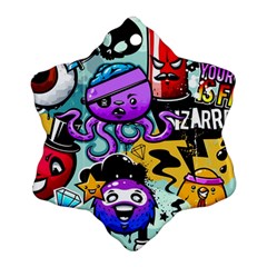 Cartoon Graffiti, Art, Black, Colorful Snowflake Ornament (two Sides)