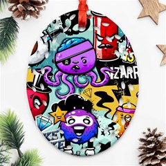 Cartoon Graffiti, Art, Black, Colorful Ornament (oval Filigree) by nateshop