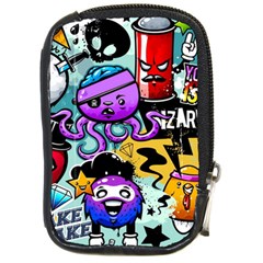 Cartoon Graffiti, Art, Black, Colorful Compact Camera Leather Case by nateshop