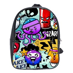 Cartoon Graffiti, Art, Black, Colorful School Bag (xl) by nateshop