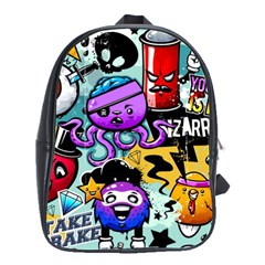 Cartoon Graffiti, Art, Black, Colorful School Bag (large) by nateshop