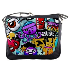 Cartoon Graffiti, Art, Black, Colorful Messenger Bag by nateshop