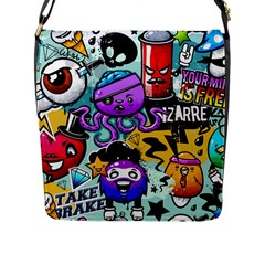 Cartoon Graffiti, Art, Black, Colorful Flap Closure Messenger Bag (l) by nateshop