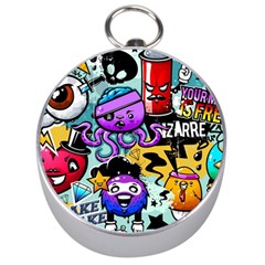 Cartoon Graffiti, Art, Black, Colorful Silver Compasses by nateshop