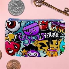 Cartoon Graffiti, Art, Black, Colorful Large Coin Purse by nateshop