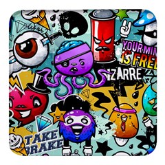 Cartoon Graffiti, Art, Black, Colorful Square Glass Fridge Magnet (4 Pack) by nateshop