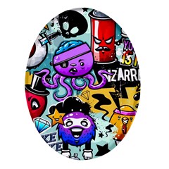 Cartoon Graffiti, Art, Black, Colorful Oval Glass Fridge Magnet (4 Pack) by nateshop