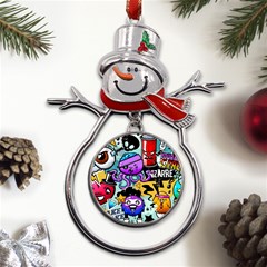 Cartoon Graffiti, Art, Black, Colorful Metal Snowman Ornament by nateshop