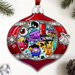 Cartoon Graffiti, Art, Black, Colorful Metal Snowflake And Bell Red Ornament by nateshop