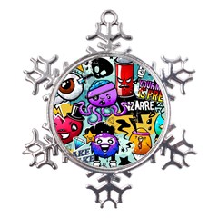 Cartoon Graffiti, Art, Black, Colorful Metal Large Snowflake Ornament by nateshop