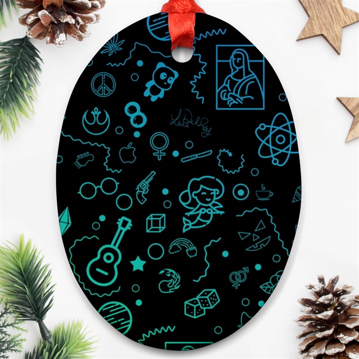 Cartoon, Halloween, Black, Dark Oval Ornament (Two Sides)